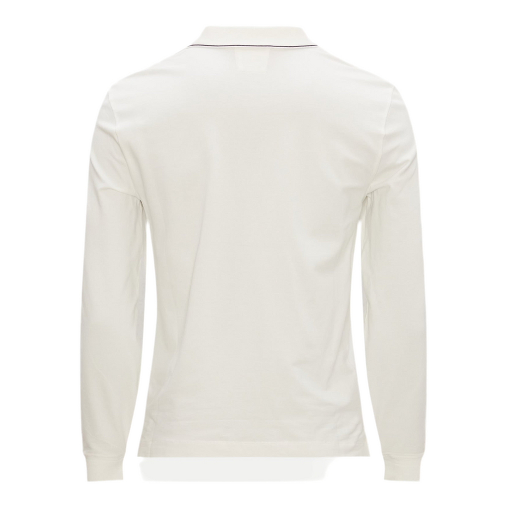 Cp Company 070A Slim Fit Long Sleeve Stretch Piquet Polo Shirt in White