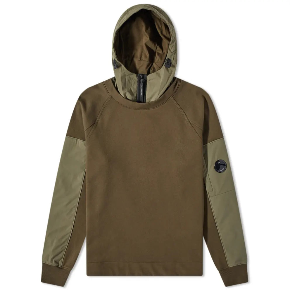 Cp Company Diagonal Raised Mixed Shell Hoodie In Ivy Green