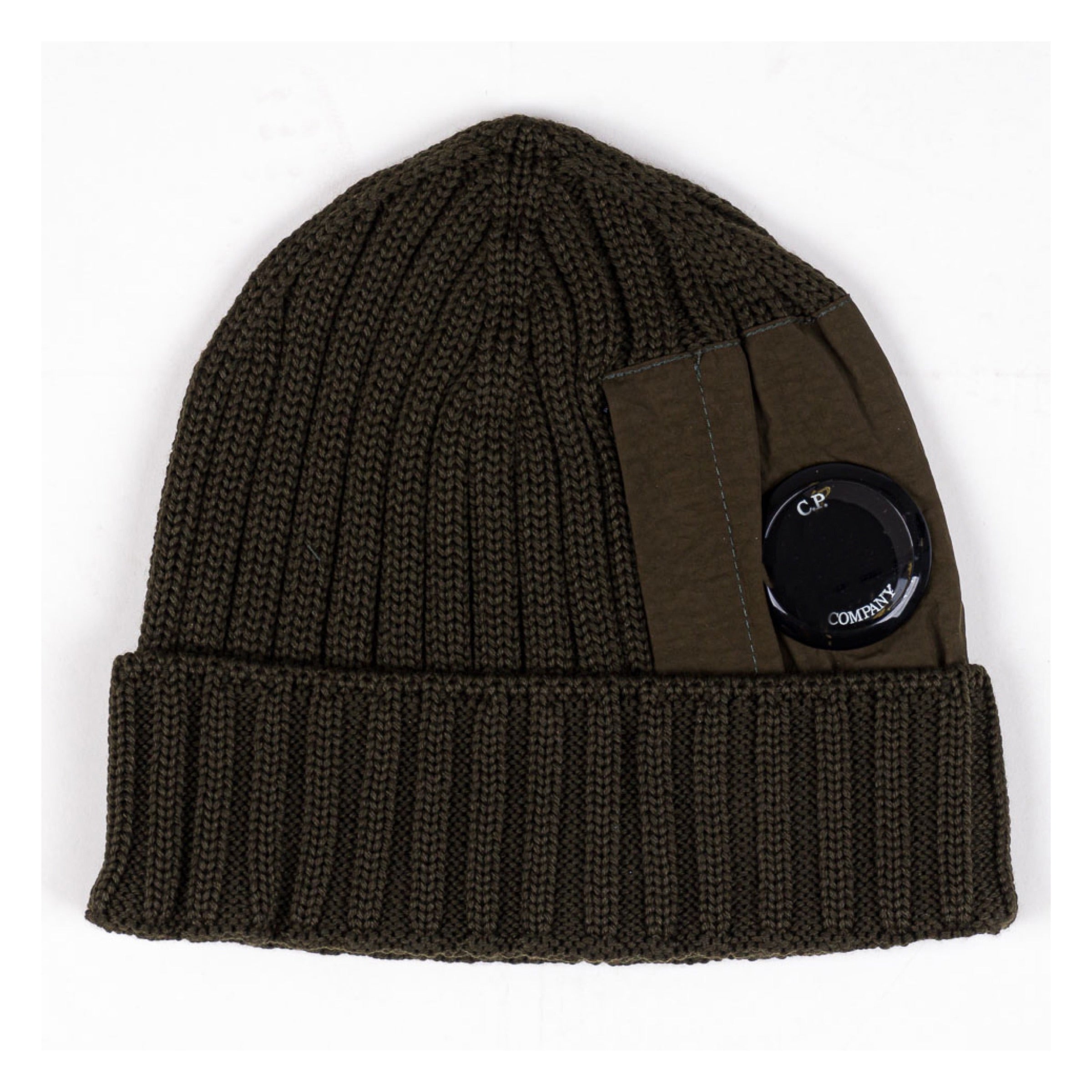 Cp Company Extrafine Merino Wool Mixed Lens Beanie In Ivy Green