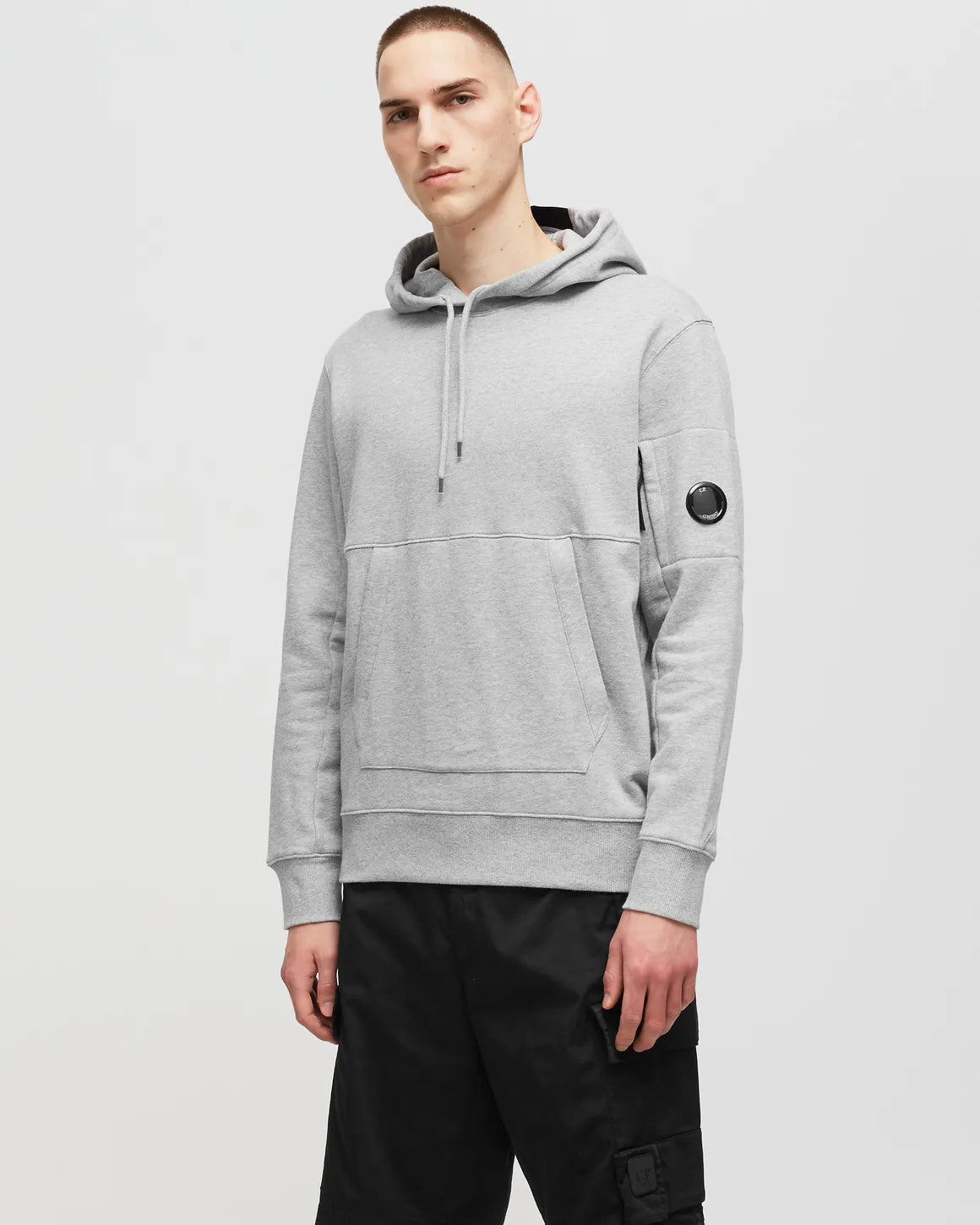 Cp Company Heavy Lens Overhead Hoodie In Grey M93