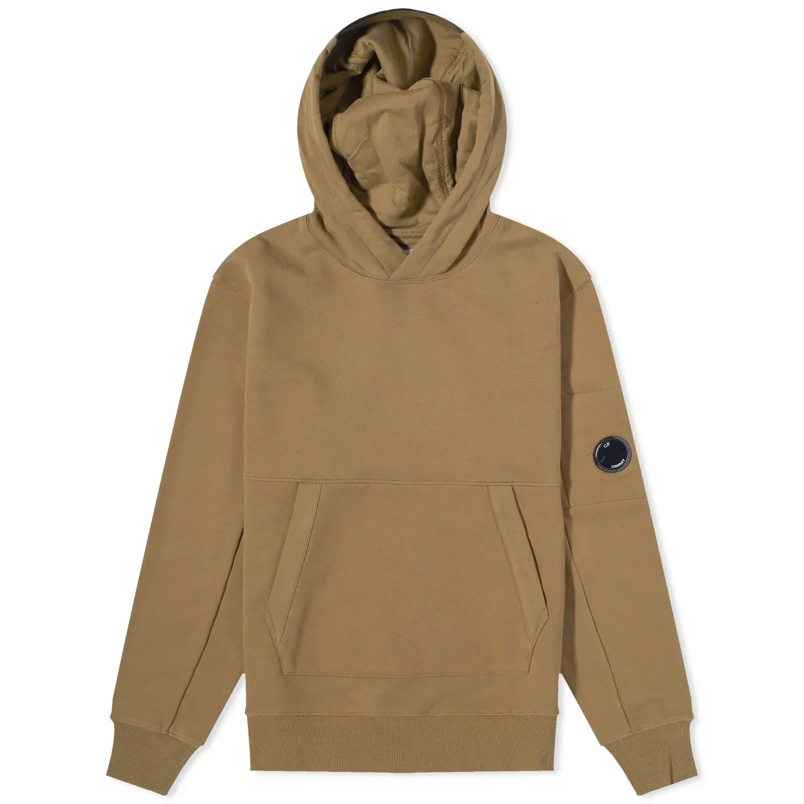 Cp Company Heavy Lens Overhead Hoodie In Butternut Brown