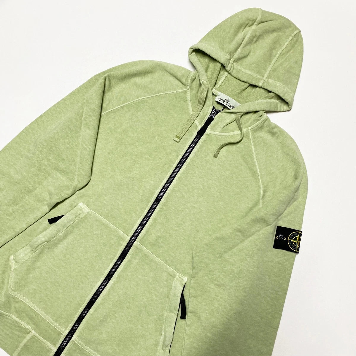 Stone Island Garment Dyed Full Zip Hoodie In Lime Green